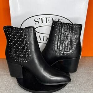 Steve Madden Jaclyn Stud  Heel Bootie Black Leather Size 8 EU‎ 38.5 WITH BOX